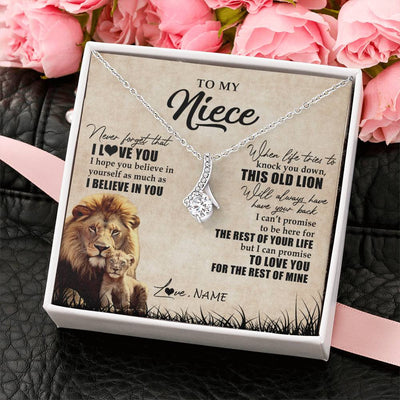 Alluring Beauty Necklace 14K White Gold Finish | Personalized To My Niece Gifts Necklace From Uncle Old Lion Niece Jewelry Birthday Gifts Graduation Christmas Customized Gift Box Message Card | siriusteestore