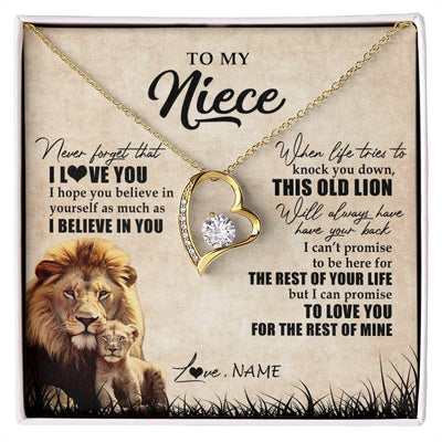 Forever Love Necklace 18K Yellow Gold Finish | Personalized To My Niece Gifts Necklace From Uncle Old Lion Niece Jewelry Birthday Gifts Graduation Christmas Customized Gift Box Message Card | siriusteestore