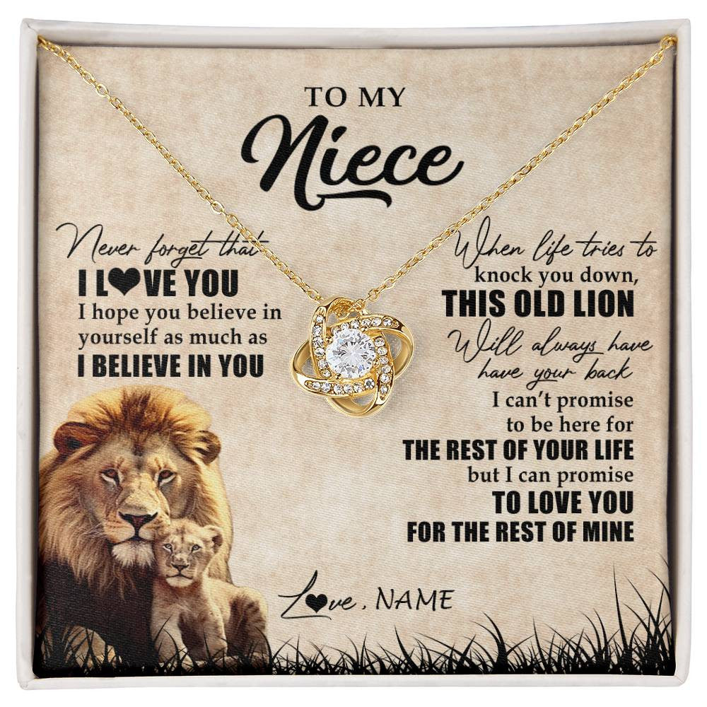 Love Knot Necklace 18K Yellow Gold Finish | Personalized To My Niece Gifts Necklace From Uncle Old Lion Niece Jewelry Birthday Gifts Graduation Christmas Customized Gift Box Message Card | siriusteestore