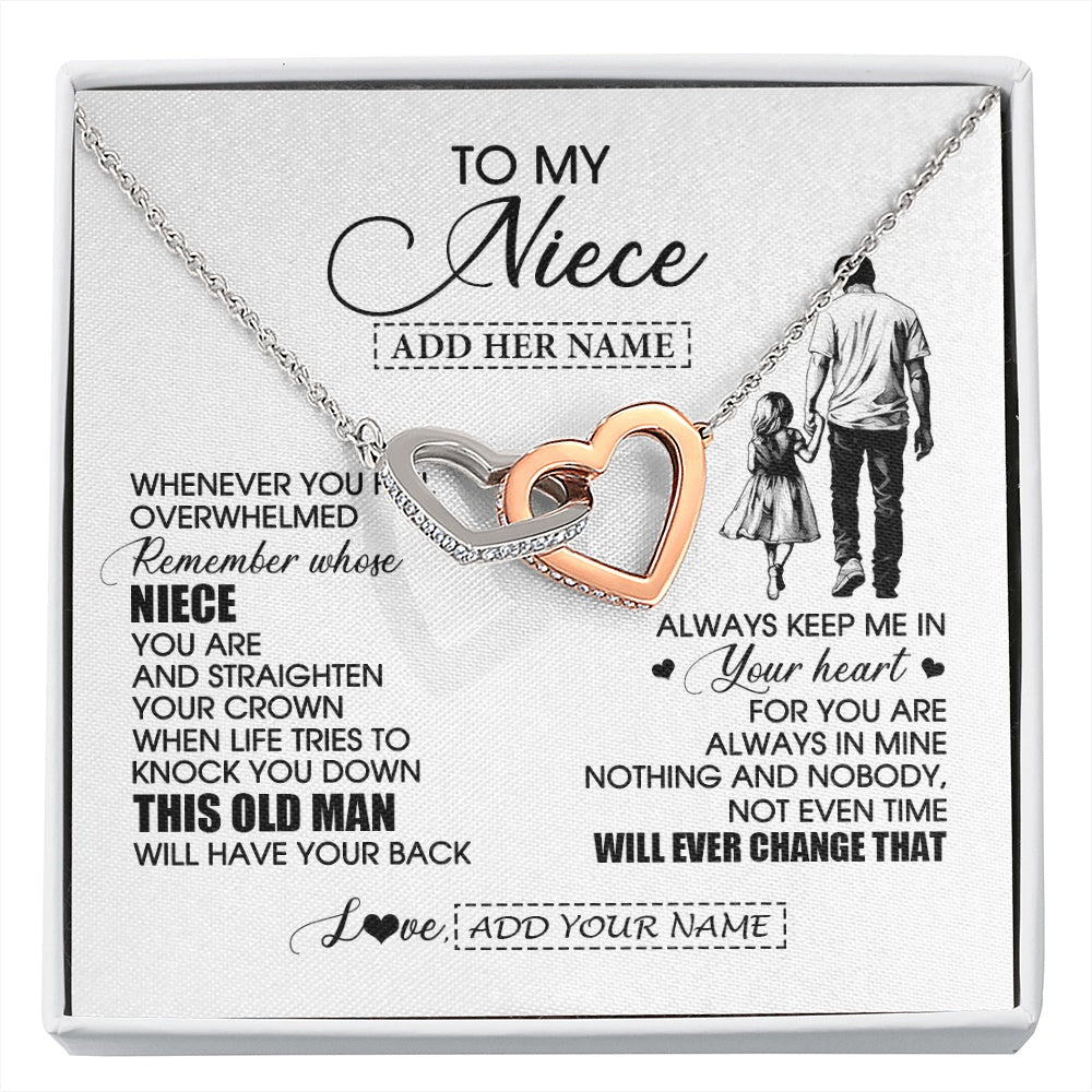 Interlocking Hearts Necklace Stainless Steel & Rose Gold Finish | 1 | Personalized To My Niece Gifts Necklace From Uncle Whenever Man Unique Birthday Gifts For Niece Graduation Christmas Customized Gift Box Message Card | siriusteestore.myshopify