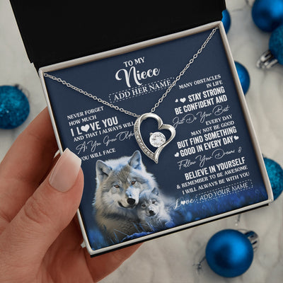 Forever Love Necklace 14K White Gold Finish | 2 | Personalized To My Niece I Love You Forever Necklace From Aunt Auntie Uncle Wolf Niece Birthday Gifts Graduation Christmas Customized Gift Box Message Card | siriusteestore.myshopify