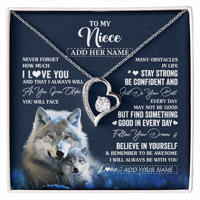 Forever Love Necklace 14K White Gold Finish | 1 | Personalized To My Niece I Love You Forever Necklace From Aunt Auntie Uncle Wolf Niece Birthday Gifts Graduation Christmas Customized Gift Box Message Card | siriusteestore.myshopify