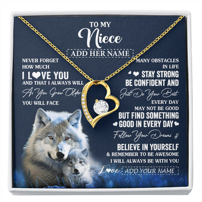Forever Love Necklace 18K Yellow Gold Finish | 1 | Personalized To My Niece I Love You Forever Necklace From Aunt Auntie Uncle Wolf Niece Birthday Gifts Graduation Christmas Customized Gift Box Message Card | siriusteestore.myshopify