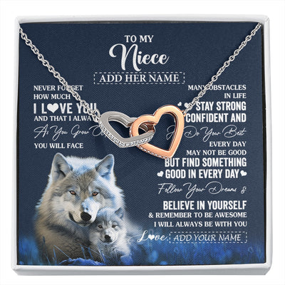 Interlocking Hearts Necklace Stainless Steel & Rose Gold Finish | 1 | Personalized To My Niece I Love You Forever Necklace From Aunt Auntie Uncle Wolf Niece Birthday Gifts Graduation Christmas Customized Gift Box Message Card | siriusteestore.myshopify