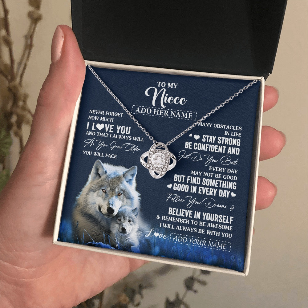Love Knot Necklace 14K White Gold Finish | 2 | Personalized To My Niece I Love You Forever Necklace From Aunt Auntie Uncle Wolf Niece Birthday Gifts Graduation Christmas Customized Gift Box Message Card | siriusteestore.myshopify