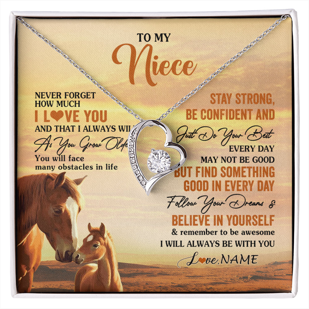 Forever Love Necklace 14K White Gold Finish | 1 | Personalized To My Niece I Love You Forever Necklace From Uncle Aunt Auntie Horse Niece Birthday Gifts Graduation Christmas Customized Gift Box Message Card | siriusteestore