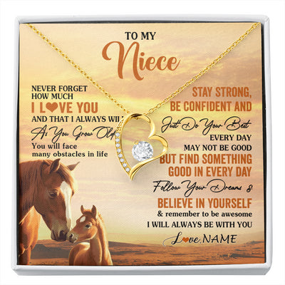 Forever Love Necklace 18K Yellow Gold Finish | 1 | Personalized To My Niece I Love You Forever Necklace From Uncle Aunt Auntie Horse Niece Birthday Gifts Graduation Christmas Customized Gift Box Message Card | siriusteestore