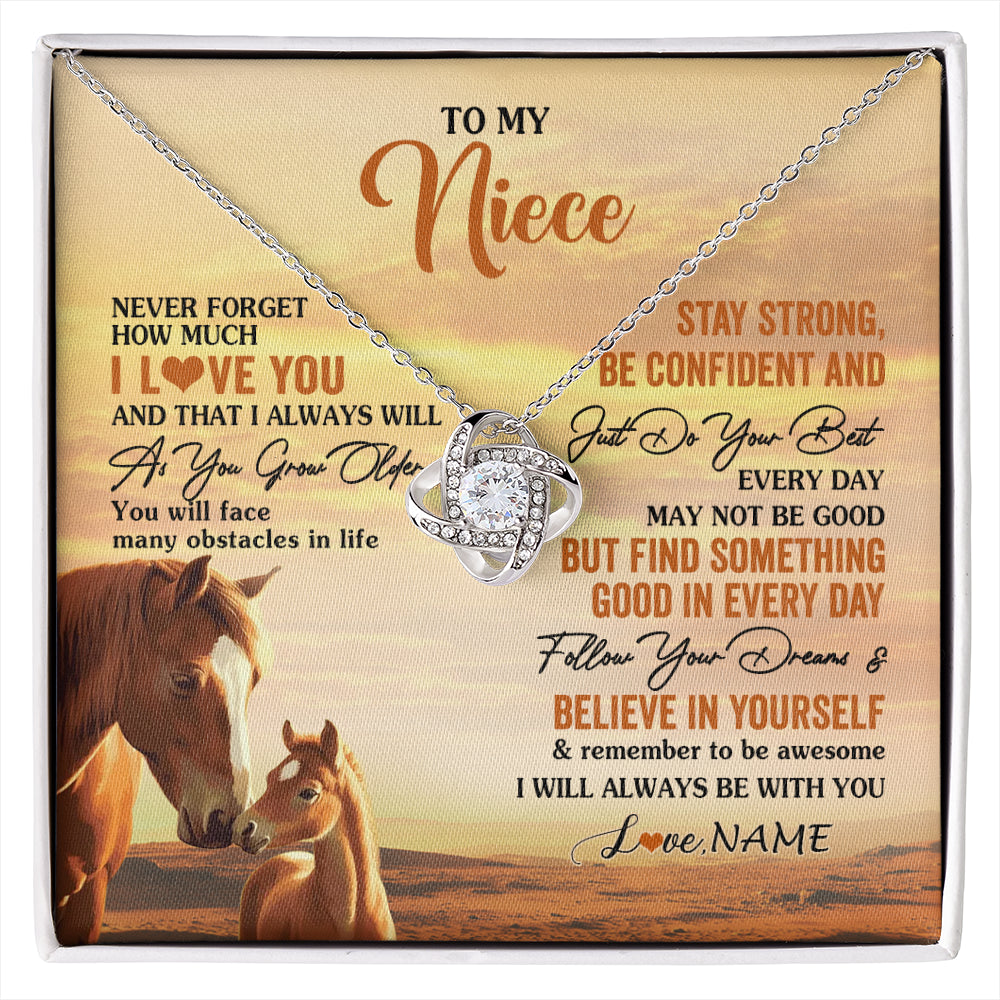 Love Knot Necklace 14K White Gold Finish | 1 | Personalized To My Niece I Love You Forever Necklace From Uncle Aunt Auntie Horse Niece Birthday Gifts Graduation Christmas Customized Gift Box Message Card | siriusteestore