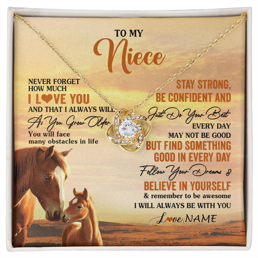 Love Knot Necklace 18K Yellow Gold Finish | 1 | Personalized To My Niece I Love You Forever Necklace From Uncle Aunt Auntie Horse Niece Birthday Gifts Graduation Christmas Customized Gift Box Message Card | siriusteestore