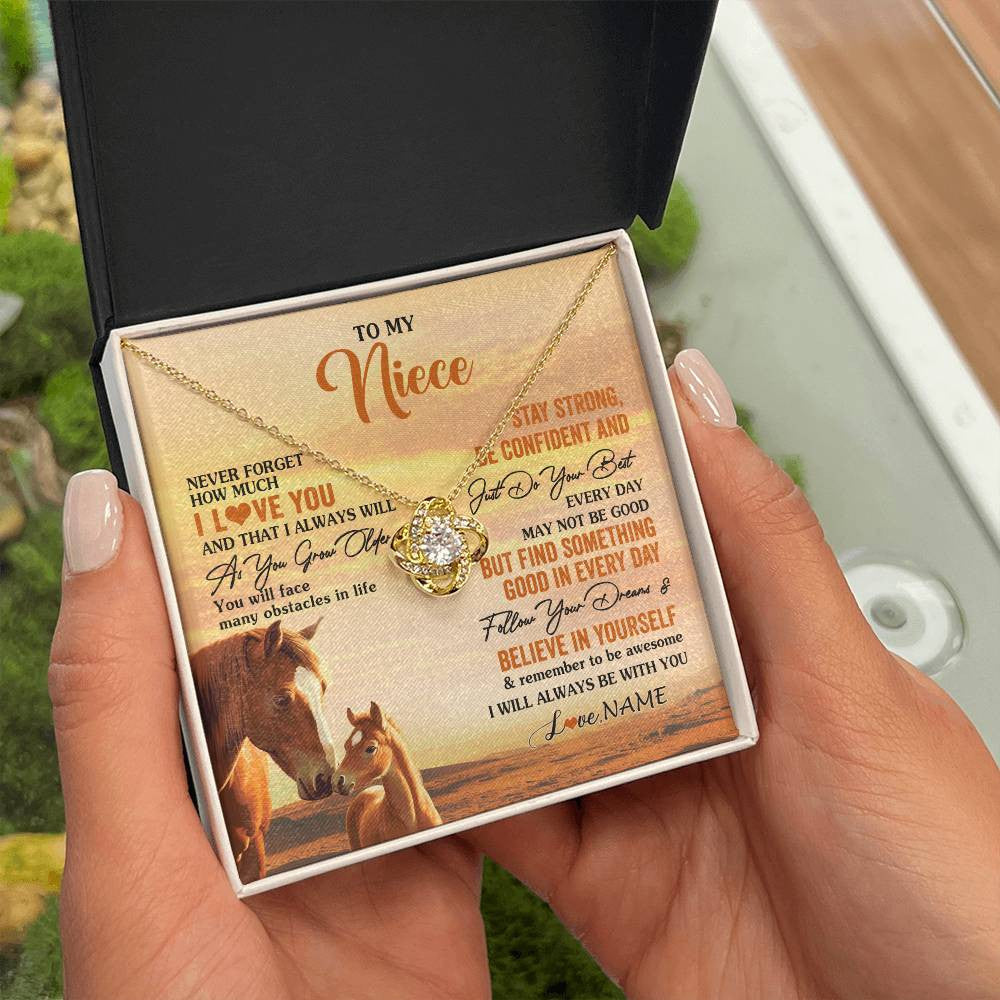 Love Knot Necklace 18K Yellow Gold Finish | 2 | Personalized To My Niece I Love You Forever Necklace From Uncle Aunt Auntie Horse Niece Birthday Gifts Graduation Christmas Customized Gift Box Message Card | siriusteestore