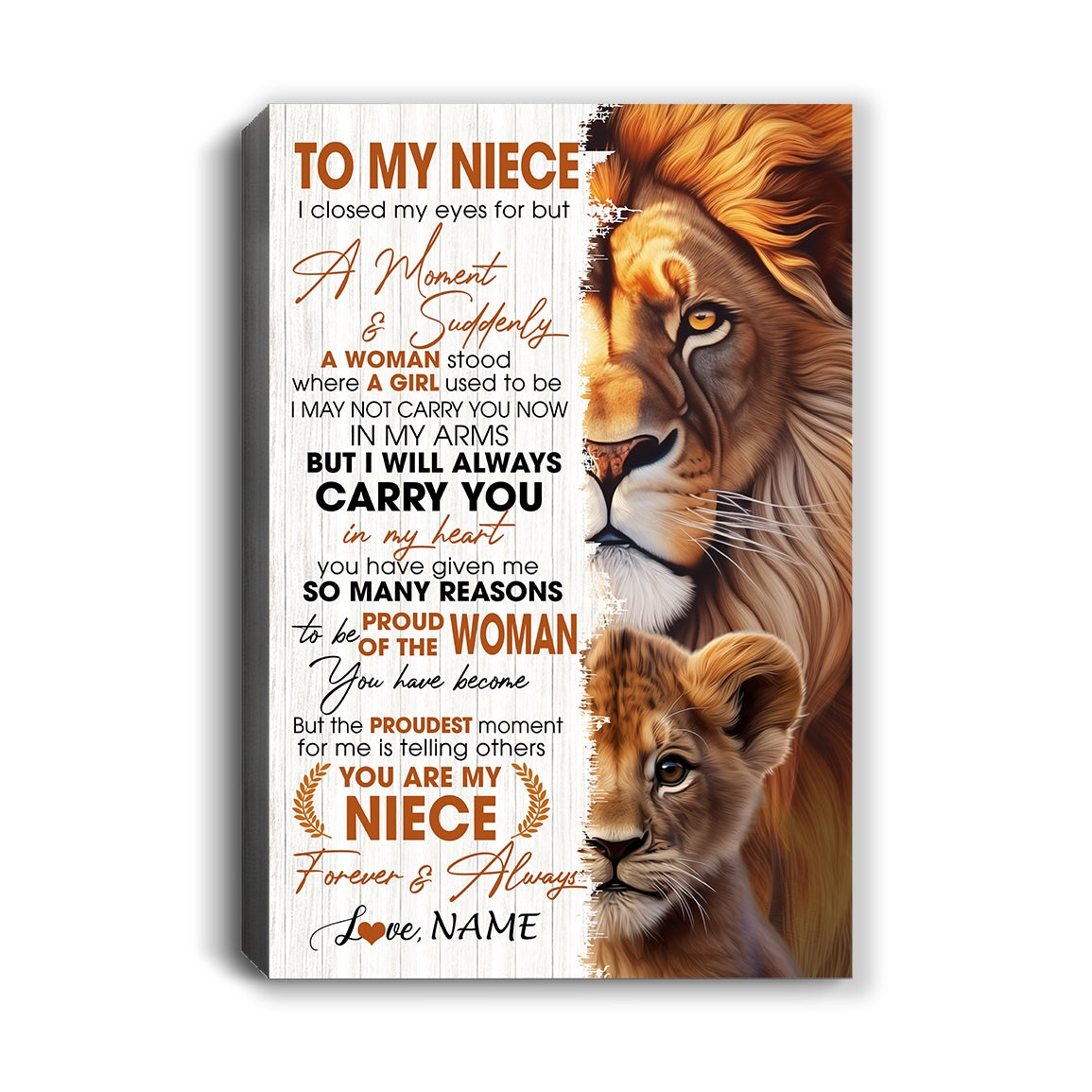 Personalized To My Niece Lion Canvas From Uncle I Closed My Eyes Great Niece Birthday Gifts Graduation Christmas Custom Wall Art Print Framed Canvas | siriusteestore