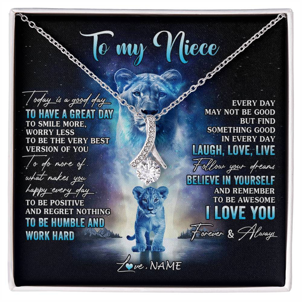 Alluring Beauty Necklace 14K White Gold Finish | 1 | Personalized To My Niece Lion Necklace From Aunt Auntie Every Day Laugh Love Live Niece Birthday Graduation Christmas Customized Gift Box Message Card | siriusteestore