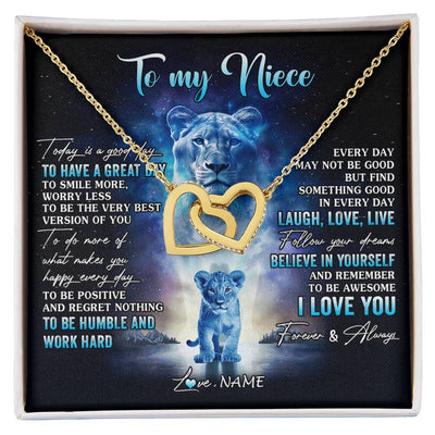 Interlocking Hearts Necklace 18K Yellow Gold Finish | 1 | Personalized To My Niece Lion Necklace From Aunt Auntie Every Day Laugh Love Live Niece Birthday Graduation Christmas Customized Gift Box Message Card | siriusteestore