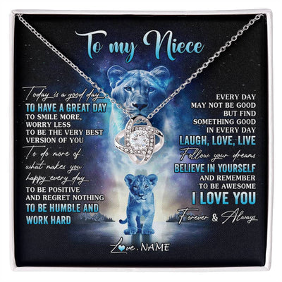 Love Knot Necklace 14K White Gold Finish | 1 | Personalized To My Niece Lion Necklace From Aunt Auntie Every Day Laugh Love Live Niece Birthday Graduation Christmas Customized Gift Box Message Card | siriusteestore