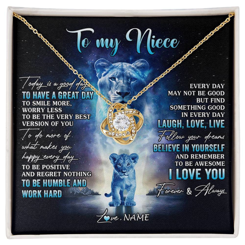 Love Knot Necklace 18K Yellow Gold Finish | 1 | Personalized To My Niece Lion Necklace From Aunt Auntie Every Day Laugh Love Live Niece Birthday Graduation Christmas Customized Gift Box Message Card | siriusteestore
