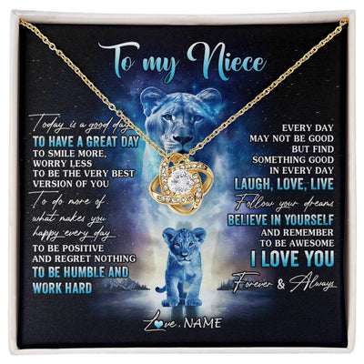 Love Knot Necklace 18K Yellow Gold Finish | 1 | Personalized To My Niece Lion Necklace From Aunt Auntie Every Day Laugh Love Live Niece Birthday Graduation Christmas Customized Gift Box Message Card | siriusteestore