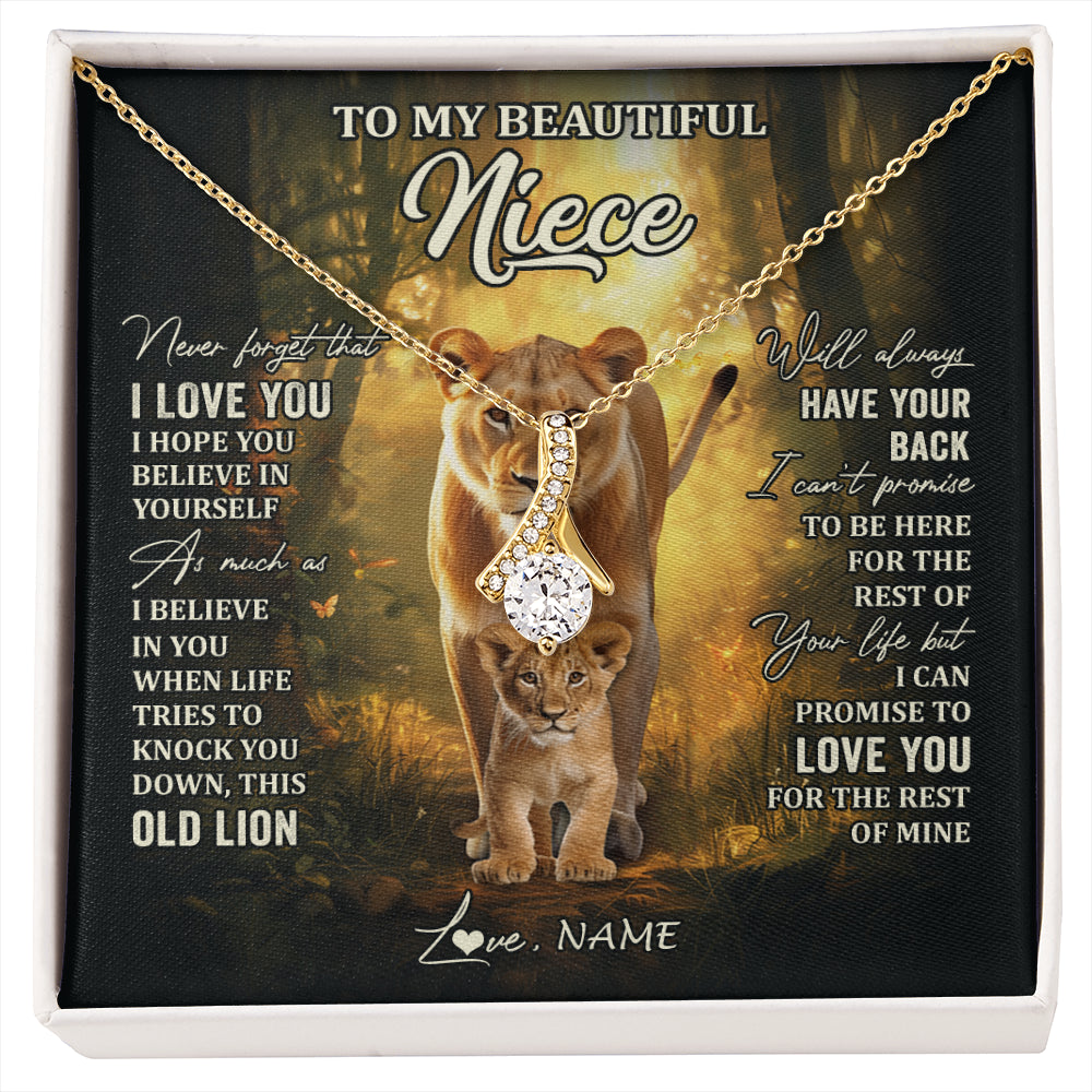Alluring Beauty Necklace 18K Yellow Gold Finish | 1 | Personalized To My Niece Lion Necklace From Aunt Auntie Never Forget That I Love You Niece Birthday Graduation Christmas Customized Gift Box Message Card | siriusteestore