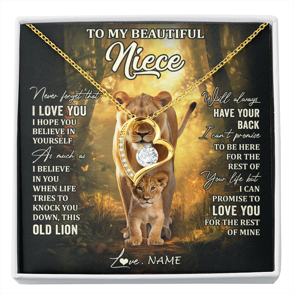 Forever Love Necklace 18K Yellow Gold Finish | 1 | Personalized To My Niece Lion Necklace From Aunt Auntie Never Forget That I Love You Niece Birthday Graduation Christmas Customized Gift Box Message Card | siriusteestore