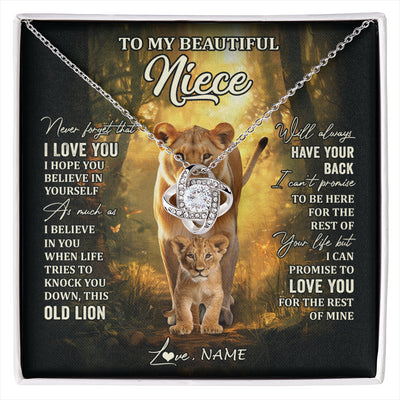 Love Knot Necklace 14K White Gold Finish | 1 | Personalized To My Niece Lion Necklace From Aunt Auntie Never Forget That I Love You Niece Birthday Graduation Christmas Customized Gift Box Message Card | siriusteestore