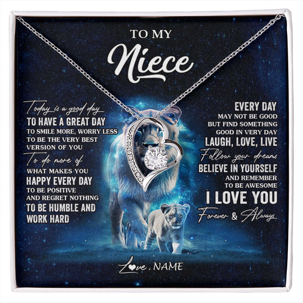 Forever Love Necklace 14K White Gold Finish | 1 | Personalized To My Niece Lion Necklace From Aunt Auntie Today Is A Good Day Niece Gifts Birthday Jewelry Graduation Christmas Customized Gift Box Message Card | siriusteestore