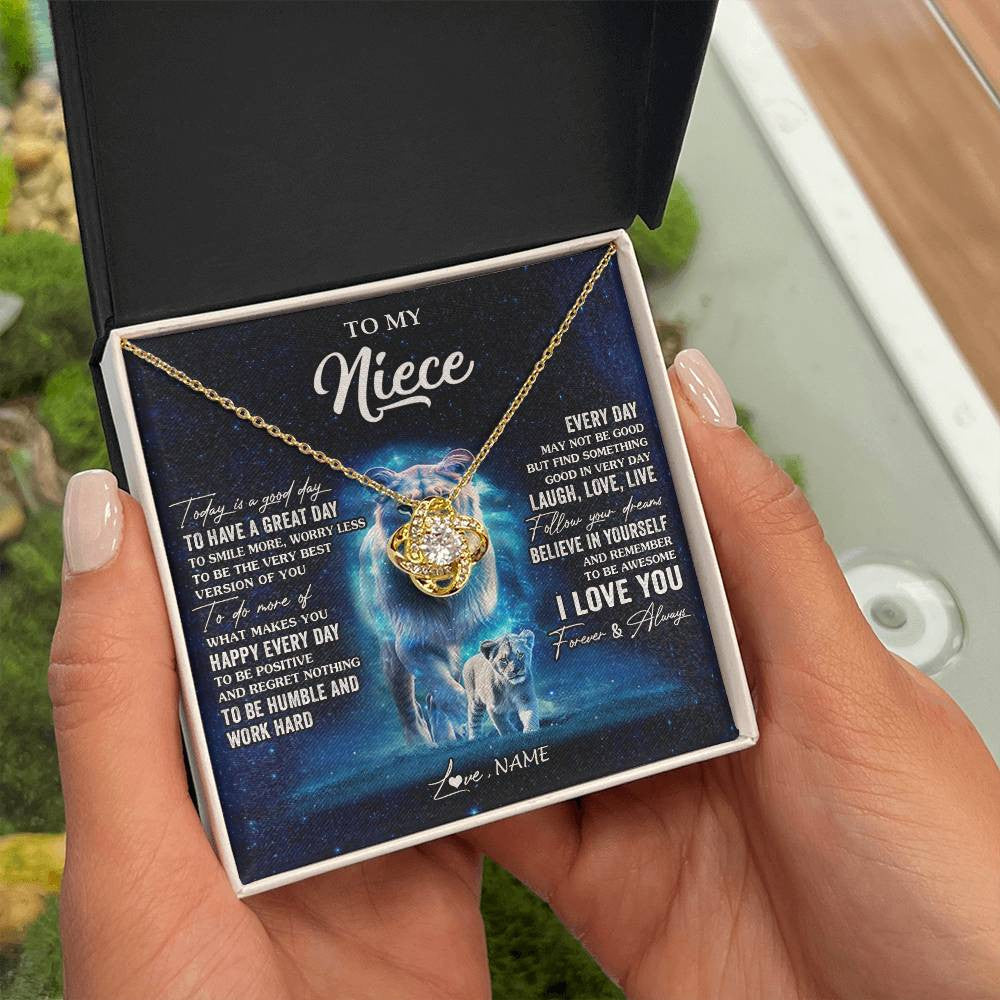 Love Knot Necklace 18K Yellow Gold Finish | 2 | Personalized To My Niece Lion Necklace From Aunt Auntie Today Is A Good Day Niece Gifts Birthday Jewelry Graduation Christmas Customized Gift Box Message Card | siriusteestore