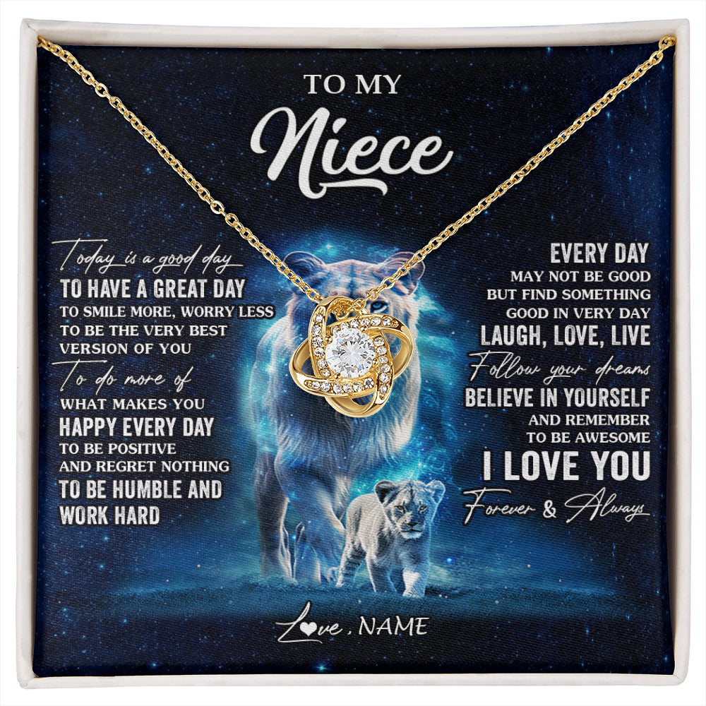 Love Knot Necklace 18K Yellow Gold Finish | 1 | Personalized To My Niece Lion Necklace From Aunt Auntie Today Is A Good Day Niece Gifts Birthday Jewelry Graduation Christmas Customized Gift Box Message Card | siriusteestore