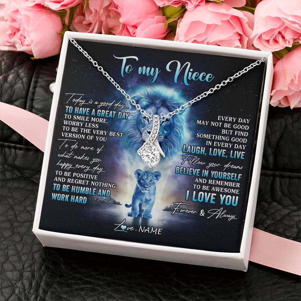 Alluring Beauty Necklace 14K White Gold Finish | 2 | Personalized To My Niece Lion Necklace From Uncle Every Day Laugh Love Live Niece Pendant Birthday Graduation Christmas Customized Gift Box Message Card | siriusteestore
