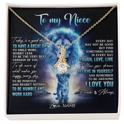 Alluring Beauty Necklace 18K Yellow Gold Finish | 1 | Personalized To My Niece Lion Necklace From Uncle Every Day Laugh Love Live Niece Pendant Birthday Graduation Christmas Customized Gift Box Message Card | siriusteestore