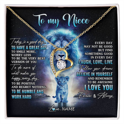 Forever Love Necklace 18K Yellow Gold Finish | 1 | Personalized To My Niece Lion Necklace From Uncle Every Day Laugh Love Live Niece Pendant Birthday Graduation Christmas Customized Gift Box Message Card | siriusteestore