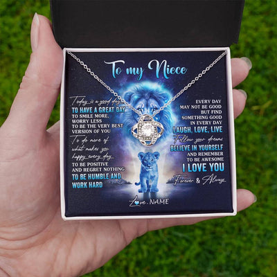Love Knot Necklace 14K White Gold Finish | 2 | Personalized To My Niece Lion Necklace From Uncle Every Day Laugh Love Live Niece Pendant Birthday Graduation Christmas Customized Gift Box Message Card | siriusteestore