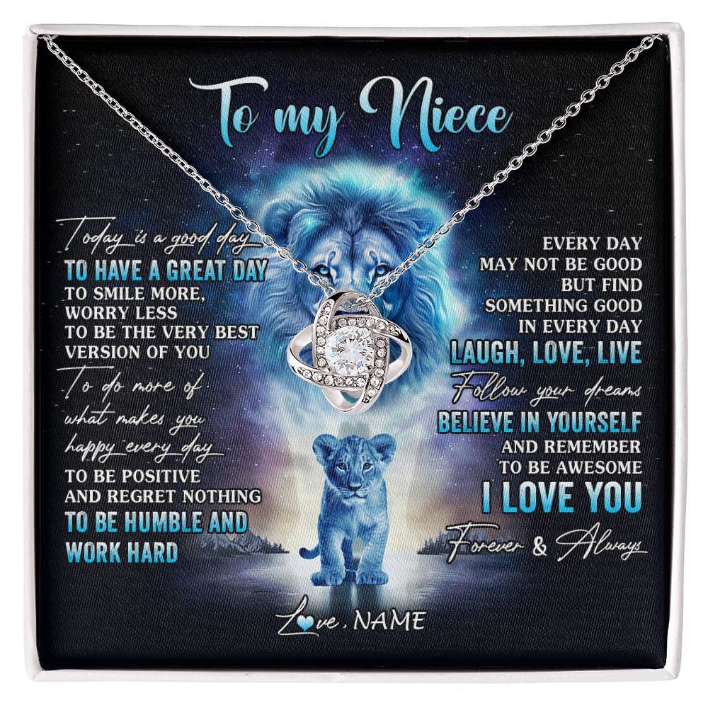 Love Knot Necklace 14K White Gold Finish | 1 | Personalized To My Niece Lion Necklace From Uncle Every Day Laugh Love Live Niece Pendant Birthday Graduation Christmas Customized Gift Box Message Card | siriusteestore