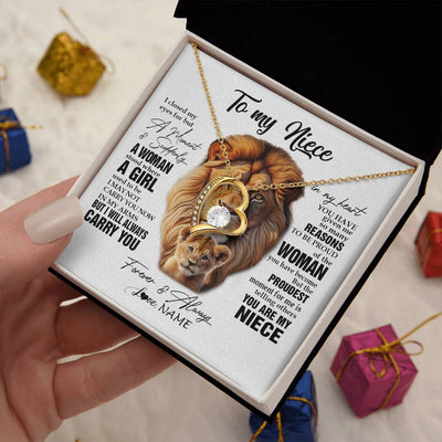 Forever Love Necklace 18K Yellow Gold Finish | 2 | Personalized To My Niece Lion Necklace From Uncle I Closed My Eyes Great Niece Birthday Gifts Graduation Christmas Customized Gift Box Message Card | siriusteestore