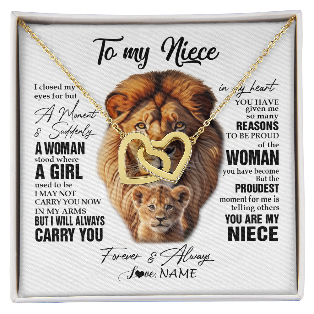 Interlocking Hearts Necklace 18K Yellow Gold Finish | 1 | Personalized To My Niece Lion Necklace From Uncle I Closed My Eyes Great Niece Birthday Gifts Graduation Christmas Customized Gift Box Message Card | siriusteestore