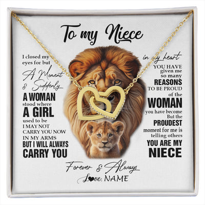 Interlocking Hearts Necklace 18K Yellow Gold Finish | 1 | Personalized To My Niece Lion Necklace From Uncle I Closed My Eyes Great Niece Birthday Gifts Graduation Christmas Customized Gift Box Message Card | siriusteestore