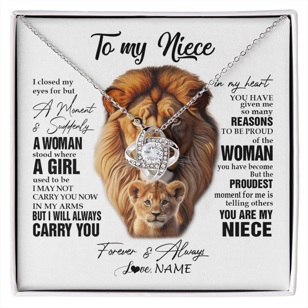 Love Knot Necklace 14K White Gold Finish | 1 | Personalized To My Niece Lion Necklace From Uncle I Closed My Eyes Great Niece Birthday Gifts Graduation Christmas Customized Gift Box Message Card | siriusteestore