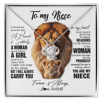 Love Knot Necklace 14K White Gold Finish | 1 | Personalized To My Niece Lion Necklace From Uncle I Closed My Eyes Great Niece Birthday Gifts Graduation Christmas Customized Gift Box Message Card | siriusteestore