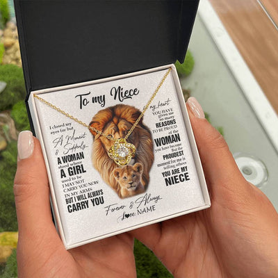 Love Knot Necklace 18K Yellow Gold Finish | 2 | Personalized To My Niece Lion Necklace From Uncle I Closed My Eyes Great Niece Birthday Gifts Graduation Christmas Customized Gift Box Message Card | siriusteestore