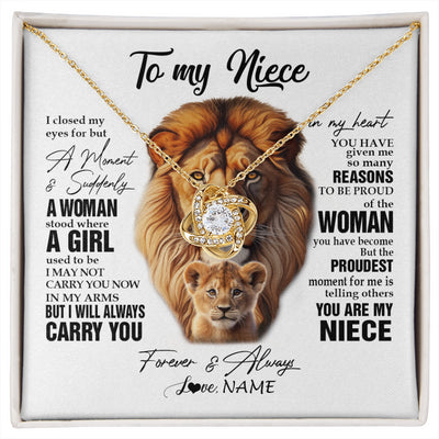 Love Knot Necklace 18K Yellow Gold Finish | 1 | Personalized To My Niece Lion Necklace From Uncle I Closed My Eyes Great Niece Birthday Gifts Graduation Christmas Customized Gift Box Message Card | siriusteestore