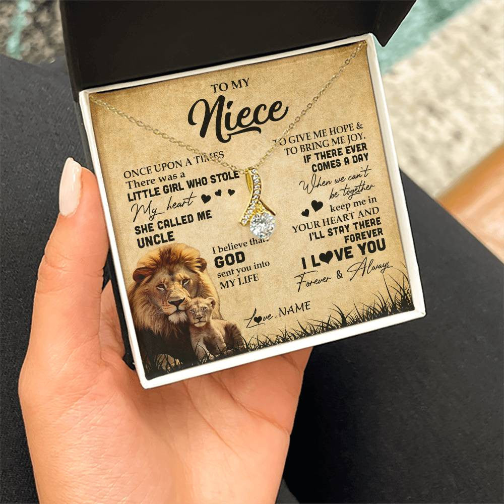 Alluring Beauty Necklace 18K Yellow Gold Finish | Personalized To My Niece Lion Necklace From Uncle I'll Stay There Forever Niece Birthday Graduation Christmas Customized Gift Box Message Card | siriusteestore