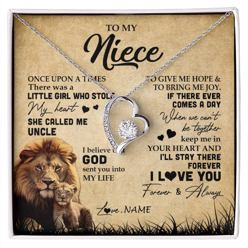 Forever Love Necklace | Personalized To My Niece Lion Necklace From Uncle I'll Stay There Forever Niece Birthday Graduation Christmas Customized Gift Box Message Card | siriusteestore