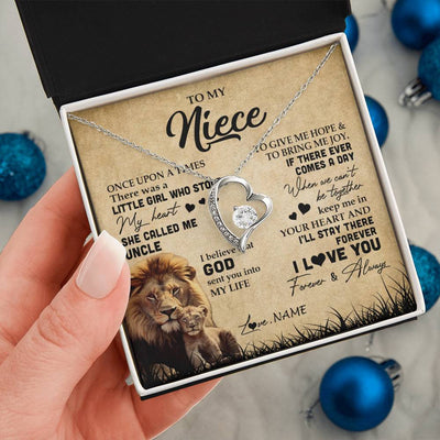 Forever Love Necklace | Personalized To My Niece Lion Necklace From Uncle I'll Stay There Forever Niece Birthday Graduation Christmas Customized Gift Box Message Card | siriusteestore