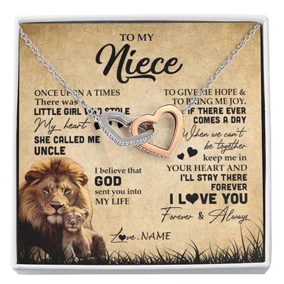 Interlocking Hearts Necklace | Personalized To My Niece Lion Necklace From Uncle I'll Stay There Forever Niece Birthday Graduation Christmas Customized Gift Box Message Card | siriusteestore
