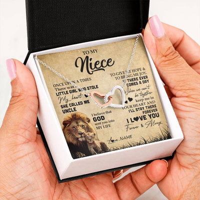 Interlocking Hearts Necklace | Personalized To My Niece Lion Necklace From Uncle I'll Stay There Forever Niece Birthday Graduation Christmas Customized Gift Box Message Card | siriusteestore
