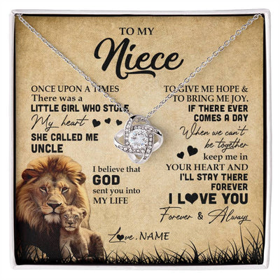 Love Knot Necklace | Personalized To My Niece Lion Necklace From Uncle I'll Stay There Forever Niece Birthday Graduation Christmas Customized Gift Box Message Card | siriusteestore