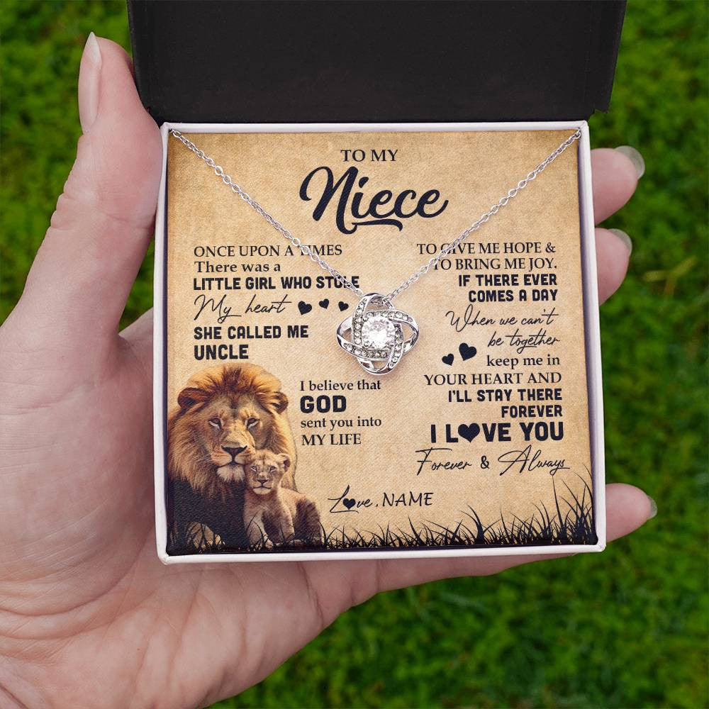 Love Knot Necklace | Personalized To My Niece Lion Necklace From Uncle I'll Stay There Forever Niece Birthday Graduation Christmas Customized Gift Box Message Card | siriusteestore