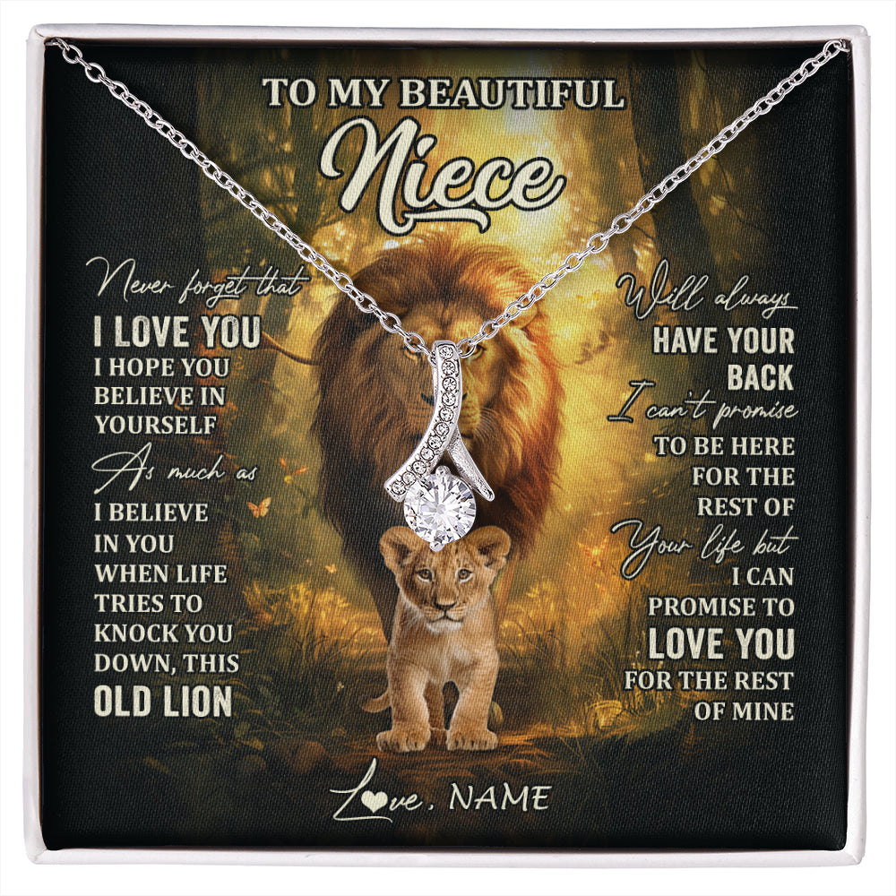 Alluring Beauty Necklace 14K White Gold Finish | 1 | Personalized To My Niece Lion Necklace From Uncle Never Forget That I Love You Niece Birthday Gifts Graduation Christmas Customized Gift Box Message Card | siriusteestore