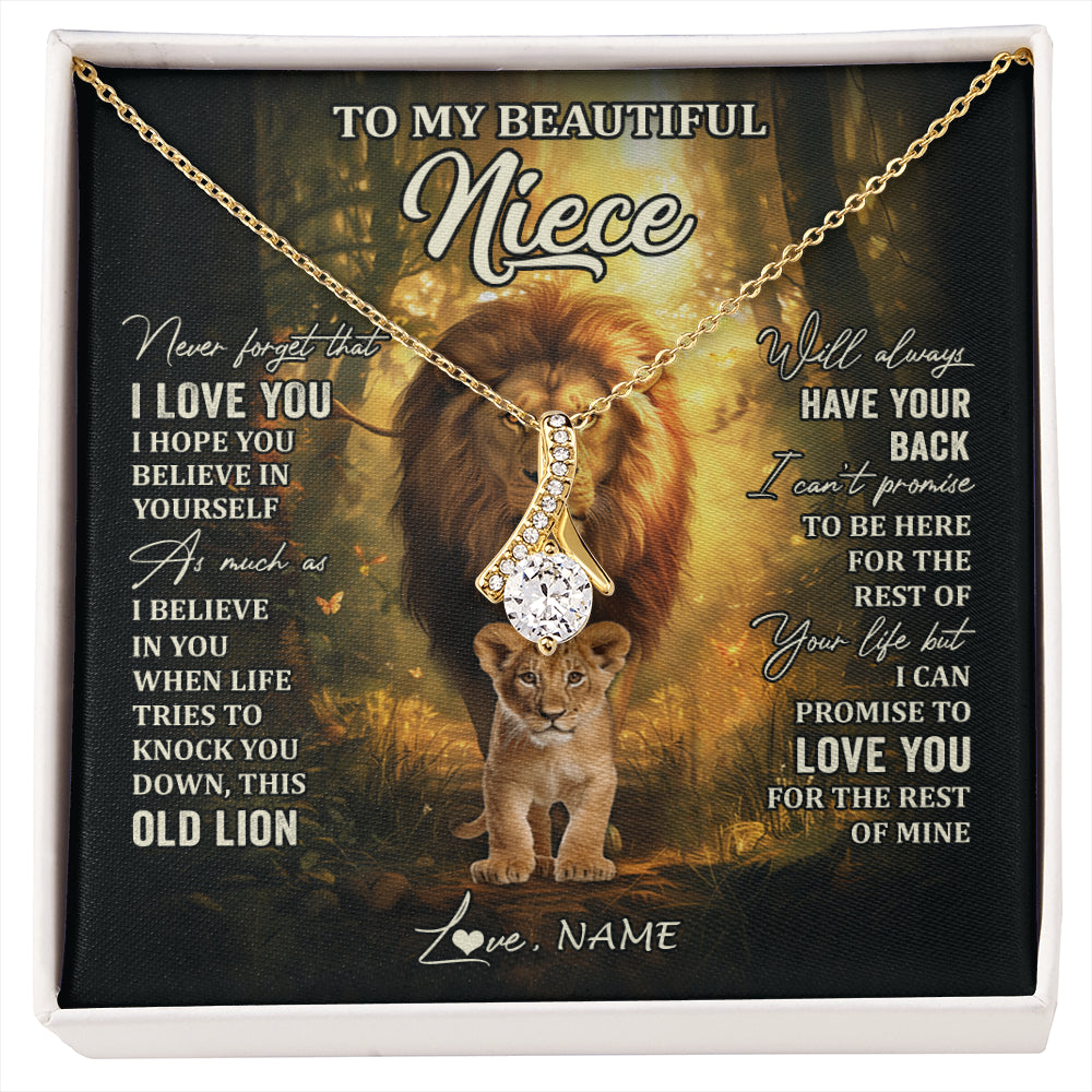 Alluring Beauty Necklace 18K Yellow Gold Finish | 1 | Personalized To My Niece Lion Necklace From Uncle Never Forget That I Love You Niece Birthday Gifts Graduation Christmas Customized Gift Box Message Card | siriusteestore