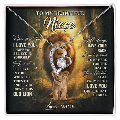 Forever Love Necklace 14K White Gold Finish | 1 | Personalized To My Niece Lion Necklace From Uncle Never Forget That I Love You Niece Birthday Gifts Graduation Christmas Customized Gift Box Message Card | siriusteestore