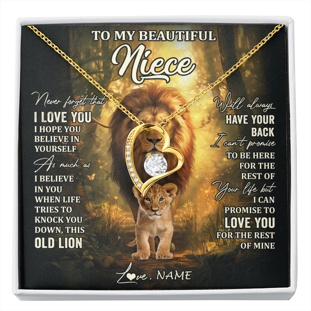 Forever Love Necklace 18K Yellow Gold Finish | 1 | Personalized To My Niece Lion Necklace From Uncle Never Forget That I Love You Niece Birthday Gifts Graduation Christmas Customized Gift Box Message Card | siriusteestore