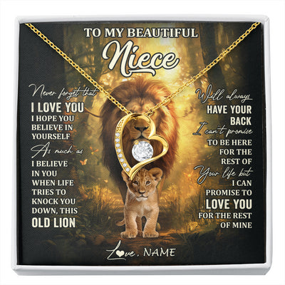 Forever Love Necklace 18K Yellow Gold Finish | 1 | Personalized To My Niece Lion Necklace From Uncle Never Forget That I Love You Niece Birthday Gifts Graduation Christmas Customized Gift Box Message Card | siriusteestore